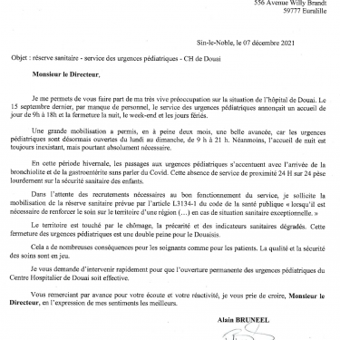 Urgences pédiatriques de Douai : j'interpelle le Ministre !